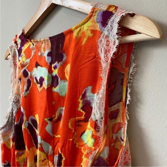 NWOT Rebecca Minkoff Women's Sleeveless Floral Lace Trim Tank Top Orange small - Picture 14 of 16